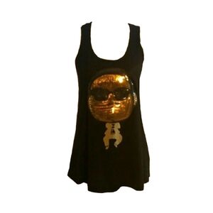 Vintage Sequin Gangham Style Dancer with sunglasses on Black Racerback Tee